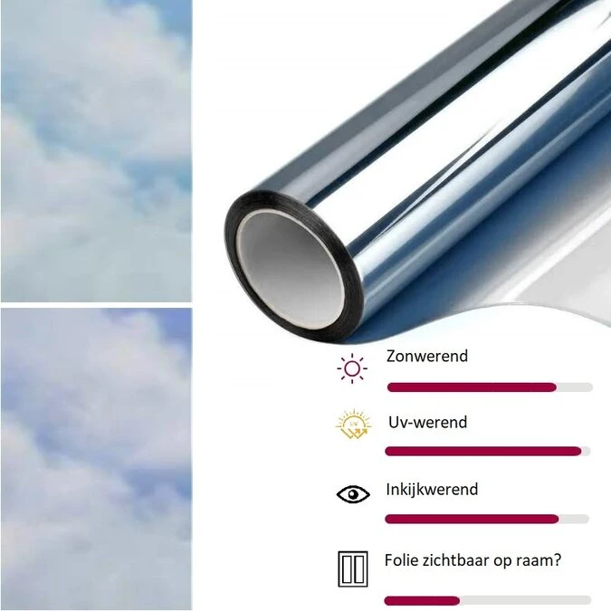 Zonwerend Raamfolie Voor HR+++ Glas Zilver (90cm) 2 Zonwerend Raamfolie Voor HR+++ Glas Zilver (90cm) - Afbeelding 2